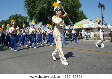 SHAFTER, CA - MAY 4: The Richland High School band plays for the spectators and proudly marches during the Cinco de Mayo Festival parade on May 4, 2013, at Shafter, California.