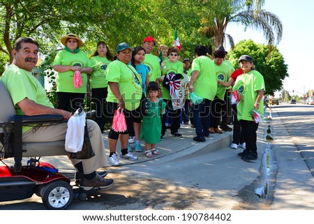 SHAFTER, CA - MAY 3, 2014: The men and women of the senior activities center get ready to march in the Cinco de Mayo Celebration parade.