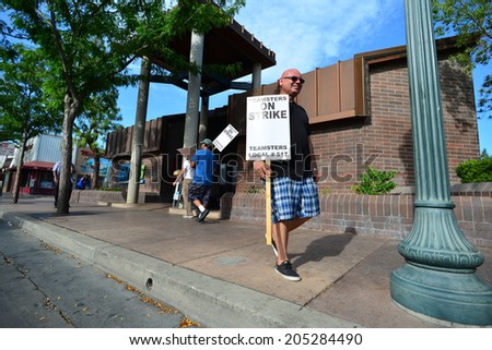 BAKERSFIELD, CA-JULY 15, 2014: Today is the first day of a Teamster bus driver and mechanic  strike against the Golden Empire Transit District after six months of failed negotiations