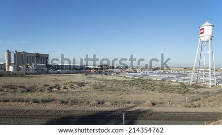 SHAFTER, CA - SEPTEMBER 1, 2014: The GAF Shingle Plant manufactures, stores and ships their builders\' products by rail and truck from this Central California location.