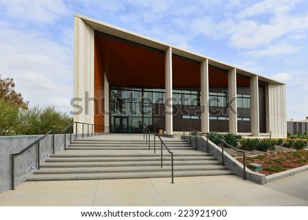 BAKERSFIELD, CA - OCTOBER 15, 2014: This example of modern architecture is a recent addition to the city. The United States Court House also includes the General Services Administration offices.