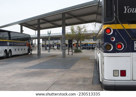 BAKERSFIELD, CA - NOVEMBER 14, 2014: Amtrak California makes extensive use of buses to connect rail passengers with places not accessible by the train.