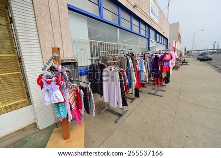 BAKERSFIELD, CA - FEBRUARY 20. 2015: The Habitat for Humanity\'s retail store moves merchandise outside in order to attract customers.
