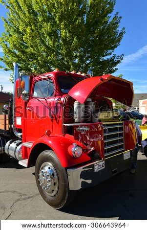 TEHACHAPI, CA - AUG 16, 2015: This 1959 GMC truck is definitely not your usual car show item. It made an appearance during the Thunder on the Mountain Car & Truck Show.