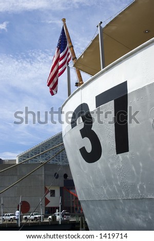 Ship\'s stern with flag â€”The old Coast Guard cutter \
