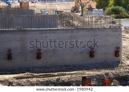 Poured concrete bridge supports during construction