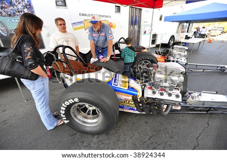 stock photo BAKERSFIELD CA OCT 10 Two rail dragsters part of