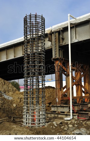 Bridge widening construction project: Reinforcing bar cage for new support column