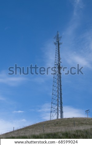 Antenna tower relays electronic signals in the mountains