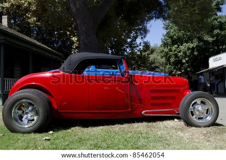 BAKERSFIELD, CA - SEP18: The Kern County Museum Auto Show features classic automobiles such as this cherry red roadster, on display September 18, 2011, in Bakersfield, California.