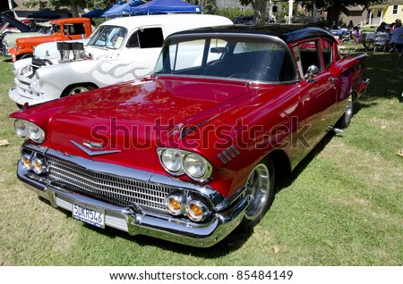 BAKERSFIELD, CA - SEPT 18: The Kern County Museum Auto Show features classic automobiles, like this immaculate 1958 Chevrolet, on display September 18, 2011, in Bakersfield, California.