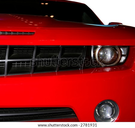 Grill and lights on the new car that is designed with the inspiration of a muscle car.