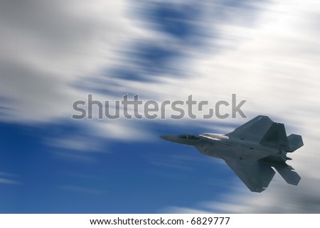 The newest in military war technology flying through the sky.  Background is blurred for speed effect