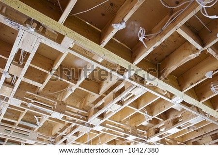 Bare walls and structure of a generic house being built or under renovation
