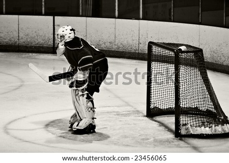 Grunge hockey goalie photograph
