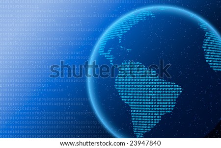 Abstract binary background with digital globe - room for text.