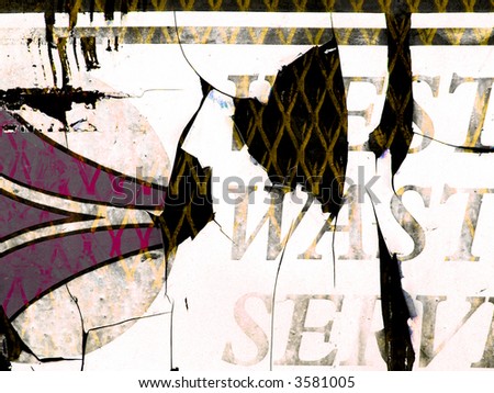 abstract broken dishes tiles with text