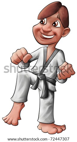 young karate kid preparing to punch and kick