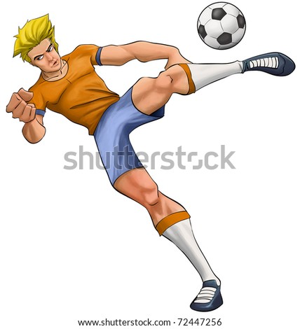 football player kicking the ball with strong power and will