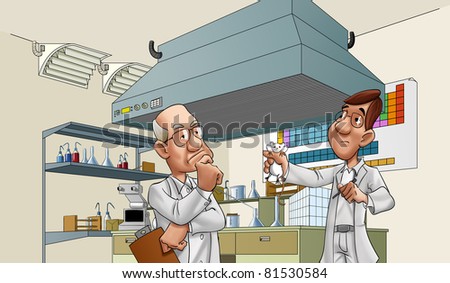 two doctors looking a lab rat, there is so many tolls in the room