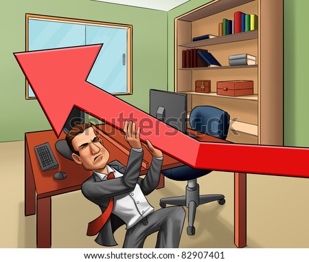 business man trying to get financial arrow up