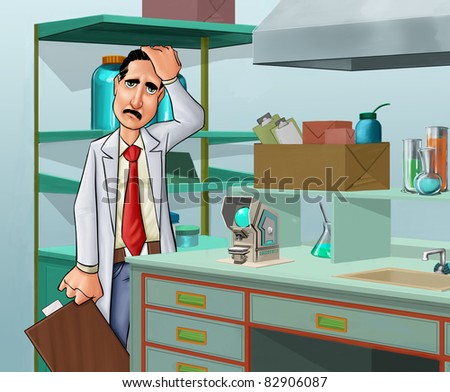 sad doctor in a lab room