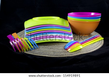 colorful plastic tableware