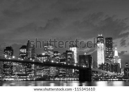 Brooklyn Bridge and Manhattan Skyline At Night New York City Brooklyn Bridge and Manhattan Skyline At Night New York City