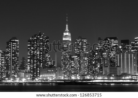 Midtown Manhattan Skyline At Night Lights, New York City