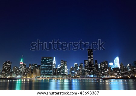 new york city skyline night. stock photo : New York City