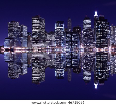 new york city skyline night. stock photo : New York City