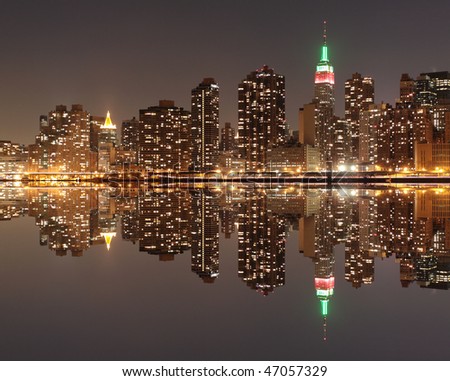 new york city at night skyline. stock photo : New York City