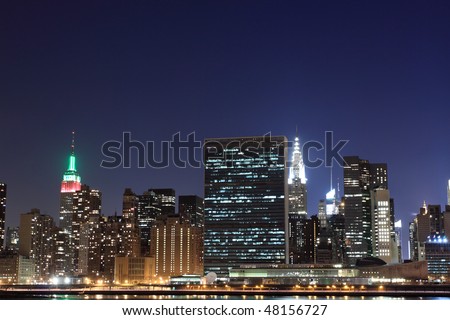 new york city skyline at night black and white. and New York City skyline