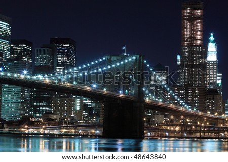 new york city at night skyline. stock photo : New York City