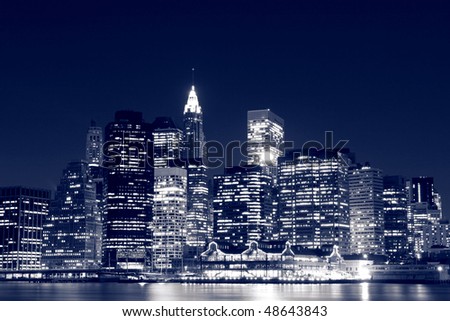 new york city skyline at night. At Night, New York City