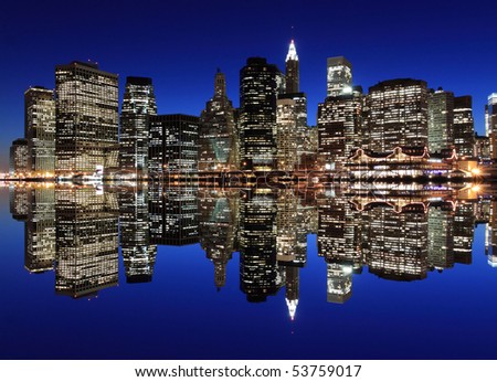 stock photo Manhattan Skyline At Night New York City