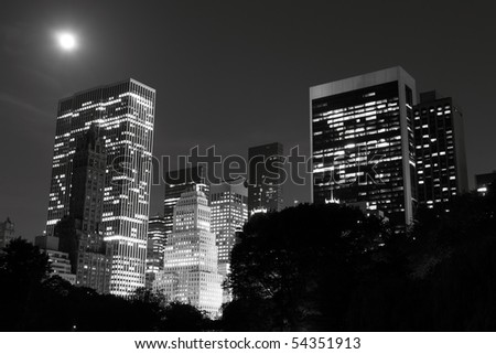 Manhattan Skyline and Central Park at Night, New York City