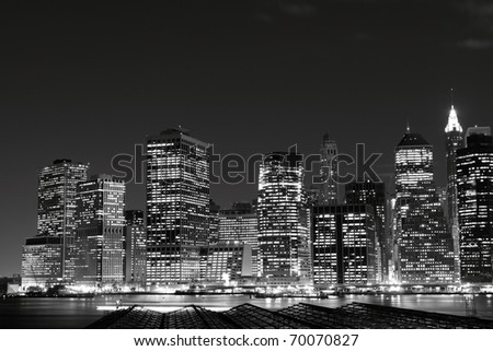 View of Manhattan Skyline from Brooklyn At Night, New York City