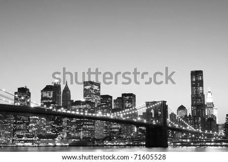 new york city skyline at night black and white. At Night, New York City