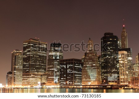 Lowre Manhattan Skyline At Night From Brooklyn, New York City