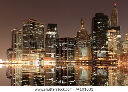 Lower Manhattan Skyline At Night From Brooklyn, New York City