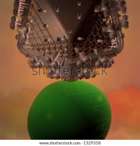 HIV Mothership - an illustrated HIV virus lysing a T-cell, or an ominous futuristic spaceship - your choice.