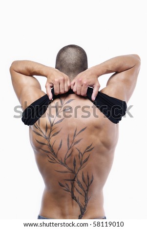 stock photo Sexy male's back with tattoo