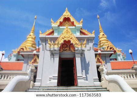 Beautiful thai buddha temple with blue sky background