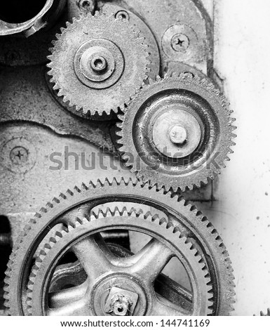Vintage engineering, old gear machine, Black and white
