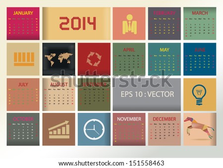 2014 simple vector calendar with colorful square box and business icon. vector eps10 2014 simple vector calendar with colorful square box and business icon. vector eps10