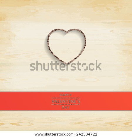 Heart shape Happy valentine\'s day, Wood icon background and paper label, eps vector