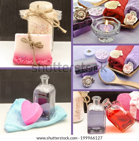 Collage of scented soaps and hygiene products
