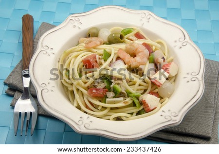 Spaghetti with seafood salad