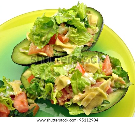 Avocado Salad stuffed with lettuce, tomato and salsa